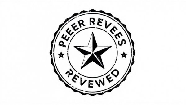 Peer-reviewed stamp with star design, signifying quality assurance.