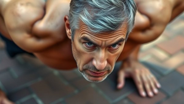 Middle-aged man doing push-ups promoting healthy aging after 40.