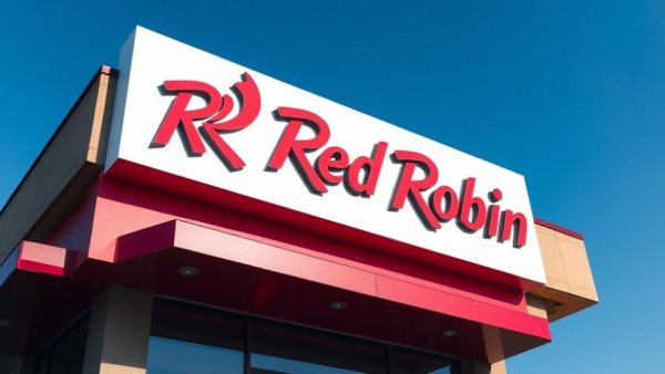 Red Robin restaurant sign against clear blue sky
