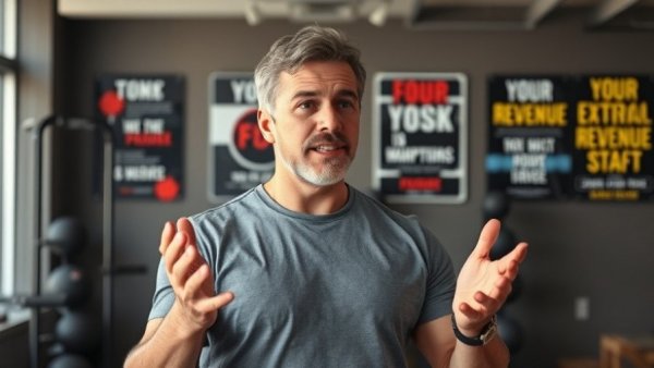 Gym owners missing easy money discussion with enthusiastic speaker.