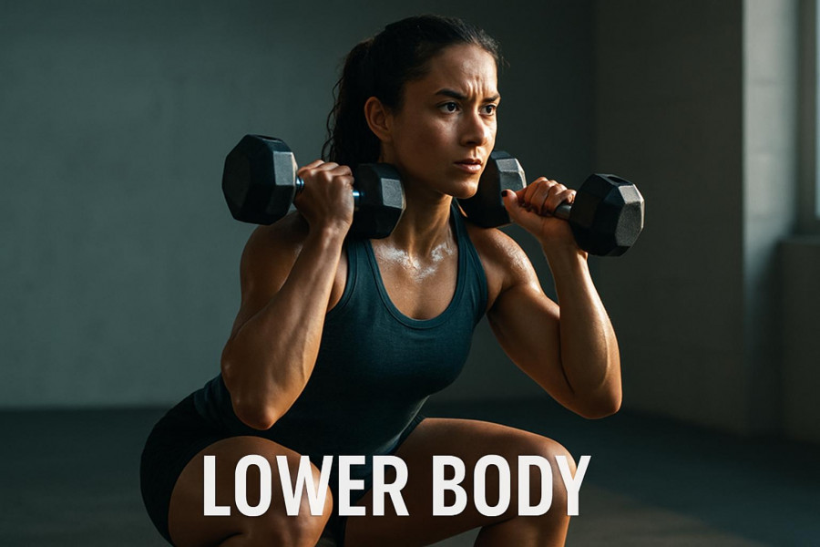 Fit individual performing dumbbell leg exercises in a minimalist gym.