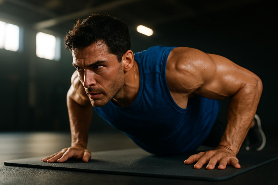 Athlete performing full-body strength workouts with progressive overload techniques.