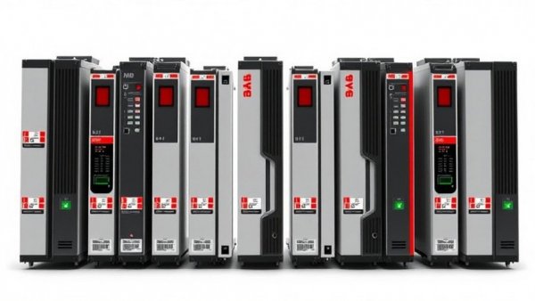 Sleek ABB vertical bypass drives showcasing engineering precision.