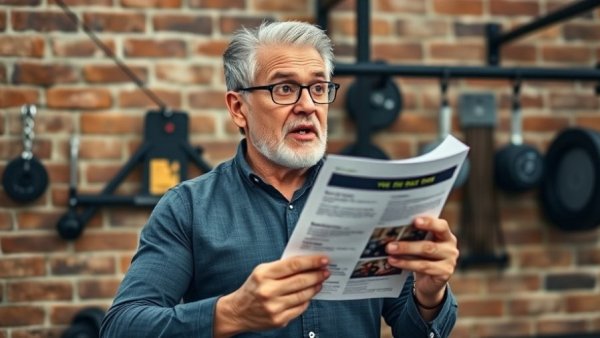 Middle-aged man discusses free marketing audit for gym owners in a photorealistic setting.