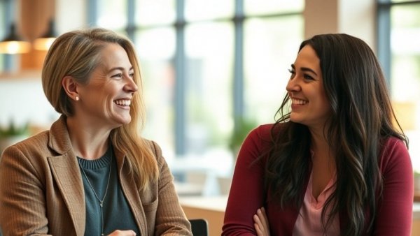 Smiling individuals discussing fitness studio lead generation techniques.