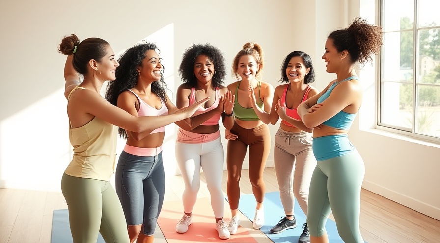 Diverse women joyfully high-fiving post-workout in a sunlit studio.