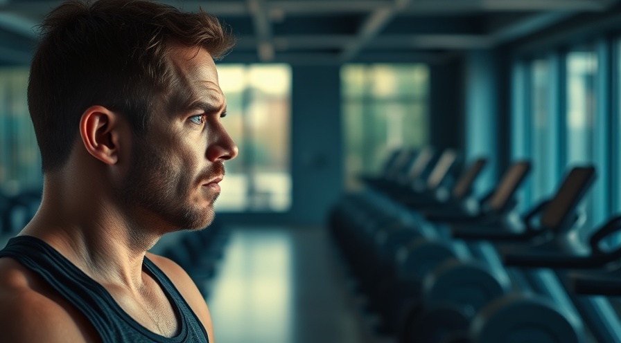A worried fitness instructor gazes at a nearly empty gym, capturing subtle frustration.