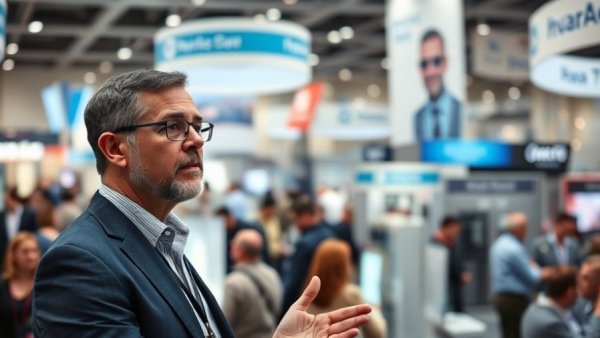 Professional presenting ductless and inverter technology at HVAC conference.