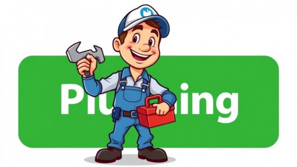 Cartoon mascot with toolbox beside Jarboe's Heating Cooling Plumbing logo