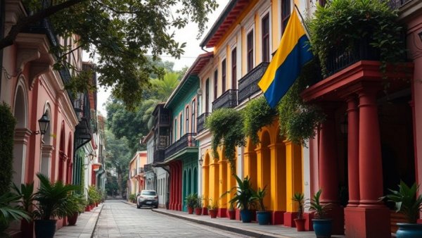 Yaskawa logo set against a Colombian street in lush greenery.