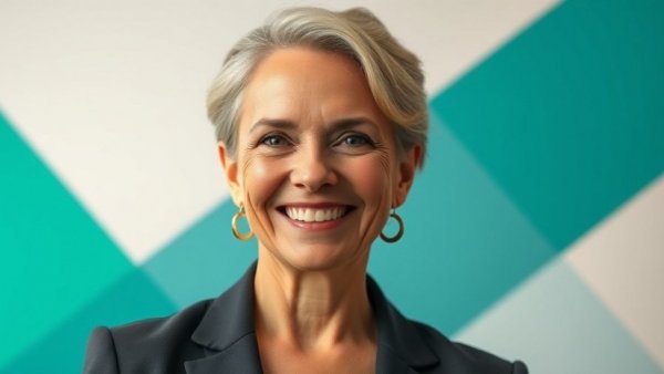 Mentorship in HVAC Industry: Smiling professional woman portrait on teal background.