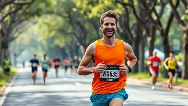 Runner excitedly participating in Barry's 30-Day Challenge marathon.