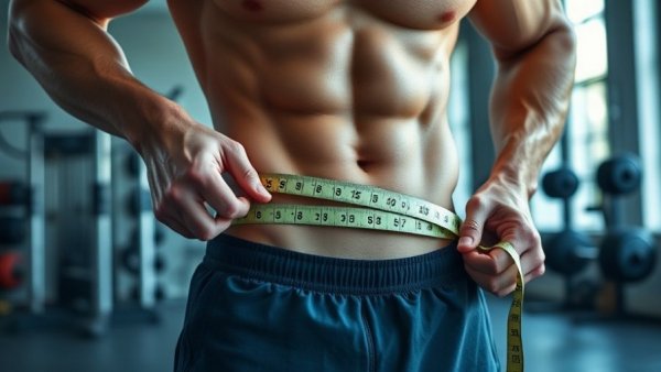 Person measuring waist, focusing on lose weight at home
