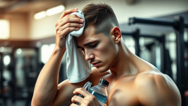 Training burnout prevention: tired man resting in gym.