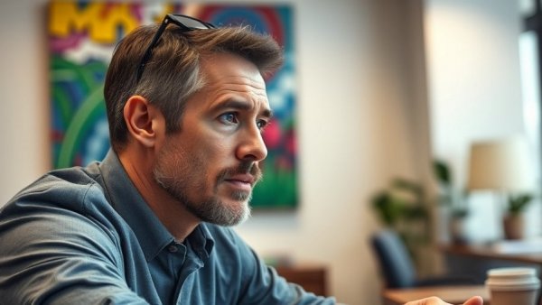 Professional discussing lead management with vibrant background.