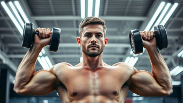 Man performing lateral dumbbell raises in gym, 3-Day Full-Body Dumbbell Workout