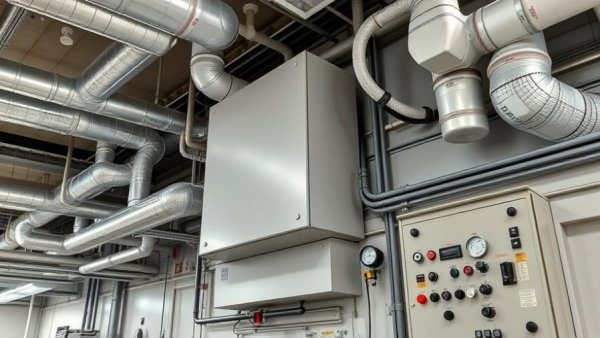 HVAC system panel with organized ductwork showcasing duct leakage specifications.