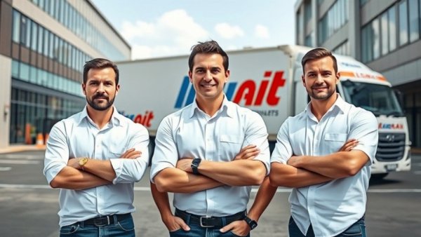 HVAC company team showcasing ownership decisions outside office.