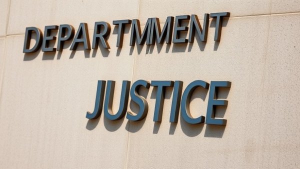 Department of Justice sues New Jersey gas ban, building sign close-up.