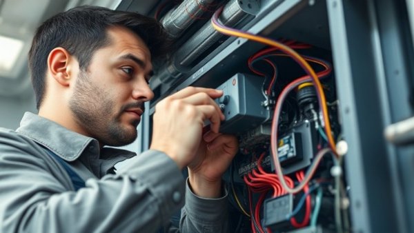 HVAC technician working on AC wiring issues