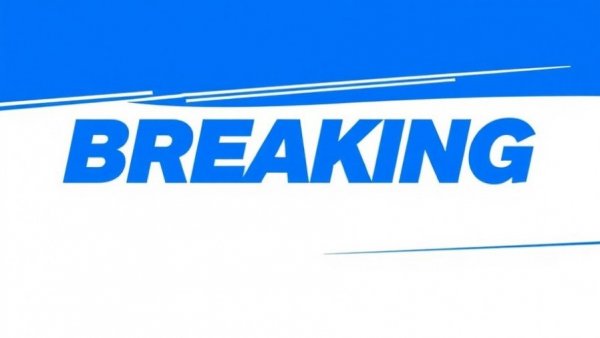 Breaking news graphic design in blue and white.