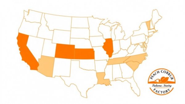 Map showing Peach Cobbler Factory expansion into new markets.