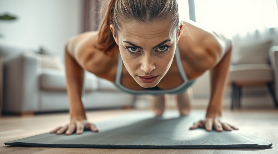Athletic woman mid-push-up, showcasing upper body strength and determination.