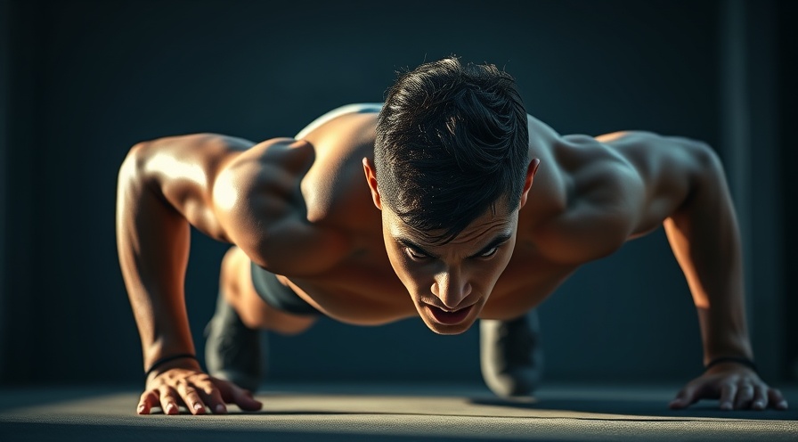 Athletic person in dynamic push-up, showcasing upper body strength and determination.