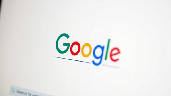 Google search page close-up, emphasizing internet themes.