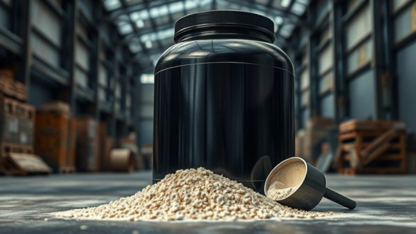 Supplement container with protein powder, supplements for longevity recovery muscle growth.