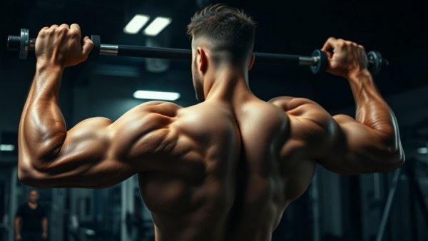 Muscular athlete doing rear delt exercise in a gym, intense focus.
