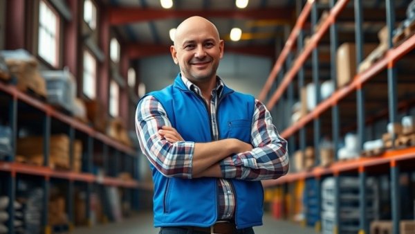 Armstrong Comfort Solutions leadership change: Bald man in blue vest in warehouse.