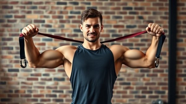 Man demonstrating best arm exercises with bands in gym setting.
