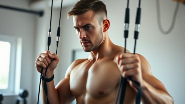 Man performing a full body workout with resistance bands.