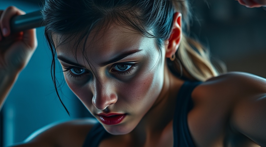 Young woman performing advanced push-ups with strength and determination, dramatic side lighting.