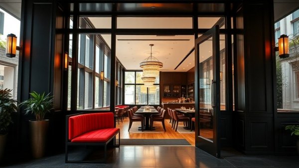 Elevated Chinese dining entrance in Boca Raton with red accents.