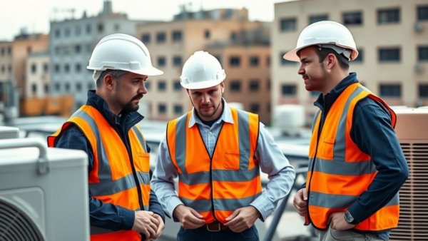 HVAC technicians discussing rooftop units, Employer-Directed Skills Act context.