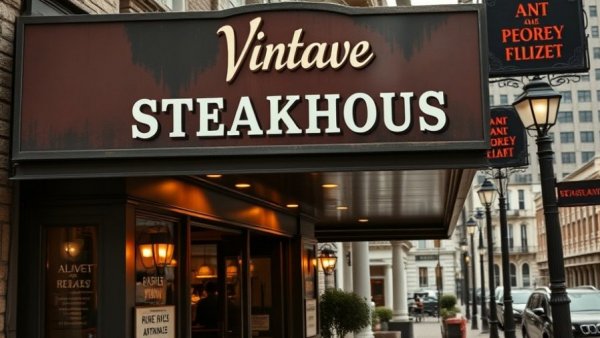 Front view of Donohue's Steak House, iconic entrance with classic signage.
