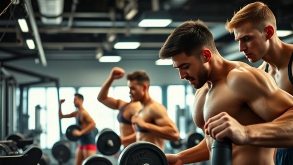 Energetic gym scene depicting the evolution of fitness competitions