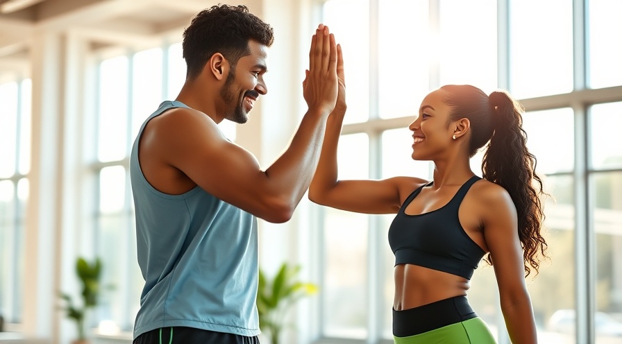 Diverse adults high-fiving in a luxurious gym, embodying a vibrant fitness community.