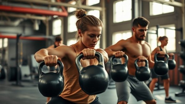 Athletes lifting kettlebells in HYROX class for revenue growth.