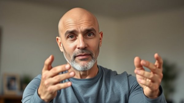 Middle-aged man discusses gym lessons in a video.