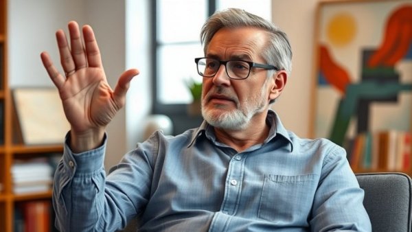 Engaged middle-aged man discussing not working your leads, office setting.