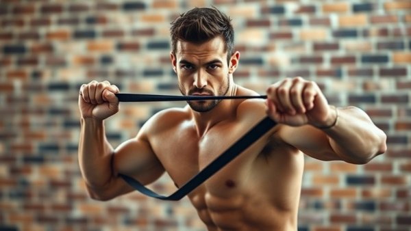 Man performing resistance band exercises to build muscle