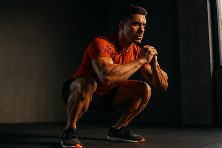 Athletic person mid-squat showcasing squat depth for optimal muscle activation.