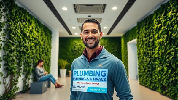 RC Home Pros plumbing and HVAC advertisement display indoors.