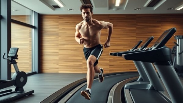 Athlete running on treadmill in gym, relates to VO2 Max Calculator.