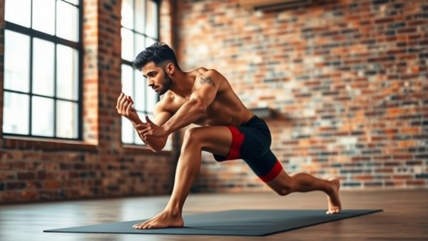 10 Minute Full Body Mobility Flow: person stretching in a brick-walled room.
