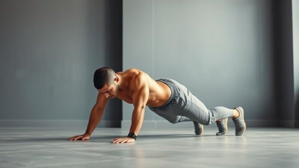 Athletic man doing a full body workout plank at home.