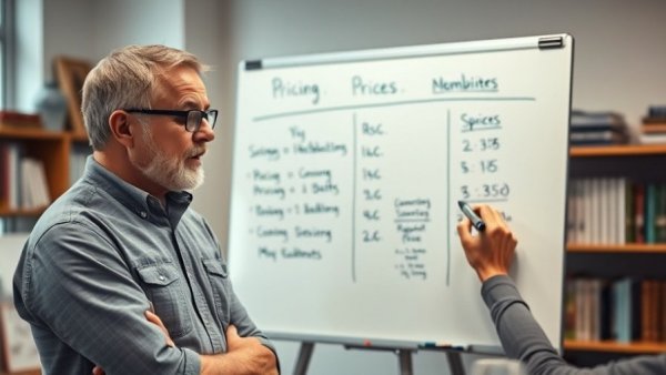 Man illustrating fitness pricing strategy on whiteboard.